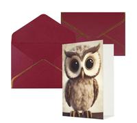 STVYUKL Biglietto di auguri con buste rosso scuro, biglietto di auguri con simpatico gufo, biglietto di auguri per compleanno, matrimonio, biglietti vuoti per tutte le occasioni, 10 x 15 cm