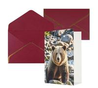 STVYUKL Biglietto di auguri con buste rosso scuro, biglietto di auguri per incontri con animali orsi, buon compleanno, matrimonio, biglietti vuoti per tutte le occasioni, 10,2 x 15,2 cm