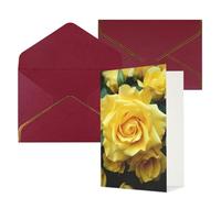 STVYUKL Biglietto di auguri con buste rosso scuro, biglietto di auguri Thinking of You grazioso fiore giallo rosa felice compleanno invito matrimonio biglietti vuoti per tutte le occasioni 4x6