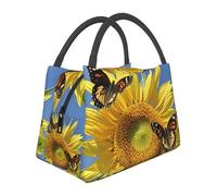 STVYUKL Borsa termica per il pranzo, riutilizzabile, a prova di perdite, con farfalle sui girasoli, borsa termica per alimenti, per donne, uomini, lavoro, picnic, viaggi