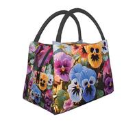 STVYUKL Borsa termica per il pranzo, riutilizzabile, a prova di perdite, con fiori del pensiero, borsa termica per alimenti, per donne, uomini, lavoro, picnic, viaggi