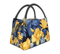 STVYUKL Borsa termica per il pranzo riutilizzabile a prova di perdite Scatola per il pranzo con base blu gialla floreale Cooler Tote Food Carrier per donne uomini lavoro picnic viaggio