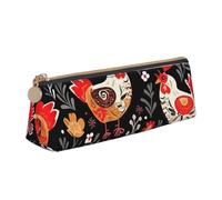 STVYUKL Grazioso astuccio con gallo, elegante astuccio sottile con cerniera, astuccio in pelle per trucchi e cosmetici, per lavoro e ufficio