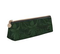 STVYUKL Hunter, astuccio per matite con motivo floreale verde con petali, elegante astuccio sottile con cerniera, astuccio in pelle per cosmetici, per lavoro e ufficio
