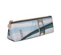 STVYUKL Mackinac - Astuccio portamatite con ponte sospeso, elegante astuccio sottile con cerniera, astuccio in pelle per cosmetici, per lavoro e ufficio