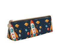 STVYUKL Rocket Clipart Space Ship Pencil Case Holder,Elegante astuccio per matite sottile con cerniera,Borsa cosmetica in pelle per trucco per ufficio lavoro