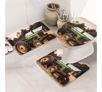 STVYUKL Set di 3 tappetini da bagno antiscivolo lavabili con contorno a forma di U, tappetini da bagno assorbenti in microfibra, tappetini da bagno con vecchio trattore, foto, fattoria, tappetini da
