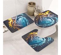 STVYUKL Set di 3 tappetini da bagno antiscivolo lavabili con contorno a forma di U, tappetini da bagno assorbenti in microfibra tappetini da bagno con cuore fuoco e acqua tappetini da bagno per vasca