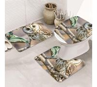 STVYUKL Set di 3 tappetini da bagno antiscivolo lavabili con contorno a forma di U, tappetini da bagno assorbenti in microfibra, tappetini da bagno in chicco di caffè, gufo, tappetini da bagno per