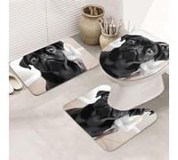 STVYUKL Set di 3 tappetini da bagno antiscivolo lavabili con contorno a forma di U, tappetini da bagno assorbenti in microfibra con simpatico cane carlino nero tappetini da bagno per vasca da bagno