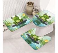 STVYUKL Set di 3 tappetini da bagno antiscivolo lavabili con contorno a forma di U, tappetini da bagno assorbenti in microfibra tappetini da bagno rana in uno stagno tappetini da bagno per vasca