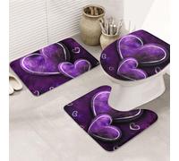 STVYUKL Set di 3 tappetini da bagno antiscivolo lavabili con contorno a forma di U, tappetini da bagno assorbenti in microfibra con cuori viola, tappetini da bagno per vasca da bagno, doccia