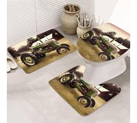 STVYUKL Set di 3 tappetini da bagno antiscivolo lavabili con contorno a forma di U, tappetini da bagno assorbenti in microfibra, tappetini da bagno con vecchio trattore, foto, fattoria, tappetini da