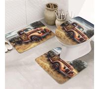 STVYUKL Set di 3 tappetini da bagno antiscivolo lavabili con contorno a forma di U, tappetini da bagno assorbenti in microfibra, tappetini da bagno per vecchio camion, auto, bagno, vasca da bagno