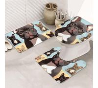 STVYUKL Set di 3 tappetini da bagno antiscivolo lavabili con contorno a forma di U tappetino da bagno assorbente in microfibra tappetini da bagno Bulldog francese cane carino tappetini da bagno per