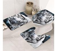 STVYUKL Set di 3 tappetini da bagno antiscivolo lavabili con contorno a forma di U tappetino da bagno assorbente in microfibra tappetini da bagno tigre bianca tappetini da bagno per vasca doccia