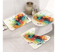 STVYUKL Set di 3 tappetini da bagno antiscivolo lavabili con contorno a forma di U tappetino da bagno assorbente in microfibra tappetini da bagno a tema musica astratta tappetini da bagno per vasca