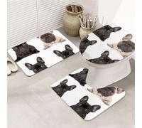 STVYUKL Set di 3 tappetini da bagno antiscivolo lavabili con contorno a forma di U tappetino da bagno assorbente in microfibra tappetini da bagno Bulldog francese tappetini da bagno per vasca doccia