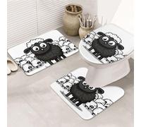 STVYUKL Set di 3 tappetini da bagno antiscivolo lavabili con contorno a forma di U tappetino da bagno assorbente in microfibra tappetini da bagno in microfibra tappetini da bagno con pecore nere