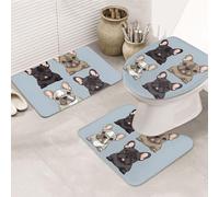 STVYUKL Set di 3 tappetini da bagno antiscivolo lavabili con contorno a forma di U tappetino da bagno assorbente in microfibra tappetini da bagno Bulldog francese tappetini da bagno per vasca doccia