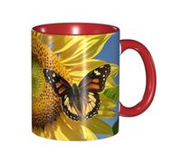 STVYUKL Tazza da caffè in ceramica da 325 ml, con comoda impugnatura, con farfalle sui girasoli, tazza da tè per case e uffici