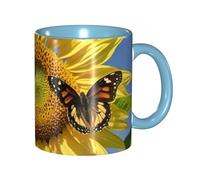 STVYUKL Tazza da caffè in ceramica da 325 ml, con comoda impugnatura, con farfalle sui girasoli, tazza da tè per case e uffici