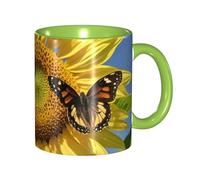 STVYUKL Tazza da caffè in ceramica da 325 ml, con comoda impugnatura, con farfalle sui girasoli, tazza da tè per case e uffici