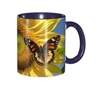 STVYUKL Tazza da caffè in ceramica da 325 ml, con comoda impugnatura, con farfalle sui girasoli, tazza da tè per case e uffici