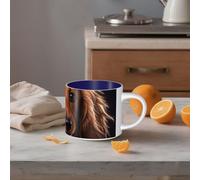STVYUKL Tazza da caffè in ceramica da 450 ml, divertente tazza da caffè con grande manico, bassotto a pelo lungo, tazza da tè tazza regalo per latte, cacao, caffè, blu navy