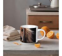 STVYUKL Tazza da caffè in ceramica da 450 ml, divertente tazza da caffè con grande manico, bassotto a pelo lungo, tazza da tè tazza regalo per latte, cacao, caffè bianco