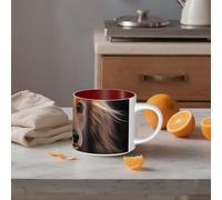 STVYUKL Tazza da caffè in ceramica da 450 ml, divertente tazza da caffè con grande manico, bassotto a pelo lungo, tazza da tè tazza regalo per latte, cacao, caffè rosso