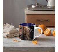 STVYUKL Tazza da caffè in ceramica da 450 ml, divertente tazza da caffè con grande manico, bassotto a pelo lungo, tazza da tè tazza regalo per latte, cacao, caffè, blu navy