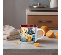 STVYUKL Tazza da caffè in ceramica da 450 ml, divertente tazza da caffè con grande manico, gufo su rami di albero, tazza da tè tazza regalo per latte, cacao, caffè rosso