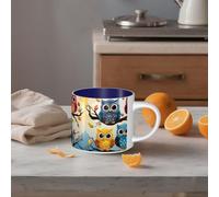 STVYUKL Tazza da caffè in ceramica da 450 ml, divertente tazza da caffè con grande manico, gufo su rami di albero, tazza da tè tazza regalo per latte, cacao, caffè, blu navy