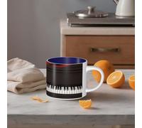 STVYUKL Tazza da caffè in ceramica da 450 ml, divertente tazza da caffè con grande manico, nota musicale, pianoforte, tazza da tè tazza regalo per latte, cacao, caffè, blu navy