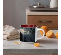 STVYUKL Tazza da caffè in ceramica da 450 ml, divertente tazza da caffè con grande manico, tazza da tè con corvo notturno, tazza regalo per latte, cacao, caffè rosso