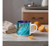 STVYUKL Tazza da caffè in ceramica da 450 ml, divertente tazza da caffè con manico grande, turchese blu oro, tazza da tè in marmo tazza regalo per latte, cacao, caffè blu navy