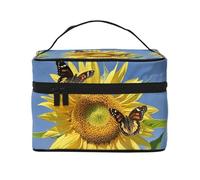 STVYUKL Trousse per trucchi da donna, con farfalle sui girasoli, impermeabile, portatile, da viaggio, di grande capacità, con manico superiore, cerniera