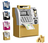 STWBHW Salvadanaio Digitale, salvadanaio Intelligente ATM, salvadanaio elettronico, Mini Cassa di Risparmio ATM Elettronica con Carta di debito, cassaforte a Forma di Cartone Animato(Gold)