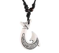 STWTR Collana tribale Maori con ciondolo a forma di amo da pesca hawaiano, da uomo e da donna, 4.8*3.2cm, Materiale: resina, non noto