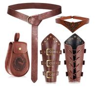 Stxdynjy 6 Pezzi Bracciale Cavaliere Medievale Cintura Cosciale Borsa a Sacca con Laccio Portabottiglie Parabraccia in Pelle PU