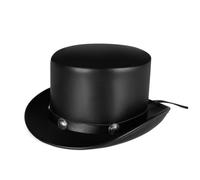 Stxdynjy Cappello Unisex Festa Cappello Topper Cappello Costume Cappello Cosplay Stile Cilindro con Medaglioni E Rivetti su Fascia in PU per Caratterizzazione, Nero, Taglia Unica