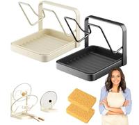 Styeyts Kitchen Pot Lid Storage Rack, Spoon Lid Holder for Countertop, Multifunctional Tool Rack with Drip Tray, 304 Stainless Steel Utensil Stove Organizer with Removable Drip Tray (2 Pcs-A)