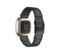 (Style A Fitbit Versa 3, Black) For Fitbit Versa 3/Sense Watch Strap Three Bead Stainless Steel Wrist Band Replacement
