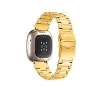 (Style B Fitbit Versa 3, Gold) For Fitbit Versa 3/Sense Watch Strap Three Bead Stainless Steel Wrist Band Replacement