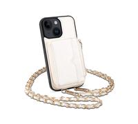 (Style B iPhone 13 6.1 inch, White) For iPhone 13 6.1 inch Cell Phone Cover Card Holder Wallet PU Leather+ Phone Case with Strap