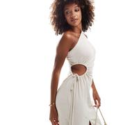 Style Cheat - Vestito lungo monospalla in lino beige con cut-out-Neutro 42