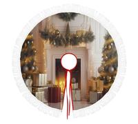 Style De Décoration Intérieure Jupe De Sapin De Noël - Grande Ronde Tapis Couvre-Pied Dessous De Sapin Couverture Ronde Avec Modèle Boîte Cadeau Cheminée - Or - 90cm