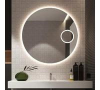 STYLE GLASS Specchio Rotondo 80 cm GENIUS con Ingranditore Integrato, Specchio Bagno Led, Led 4000K, Specchiera Bagno Made in Italy