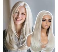 Style Icon 24 pollici Multi-Layer Long White Blonde Straight Hair Wig 6 x 4 Pre-Cut Lace Long Layered Hair Synthetic Free Part Wig (TAHL14F/56E/56E)